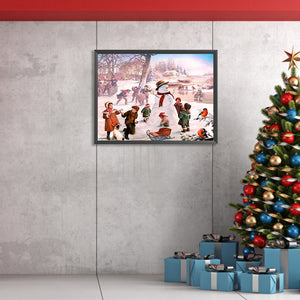 Christmas Street Snow Scene 40*30CM(Canvas) Full Square Drill Diamond Painting