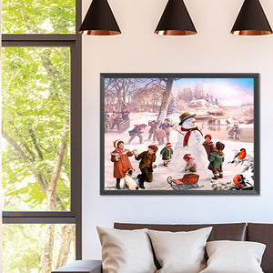 Christmas Street Snow Scene 40*30CM(Canvas) Full Square Drill Diamond Painting