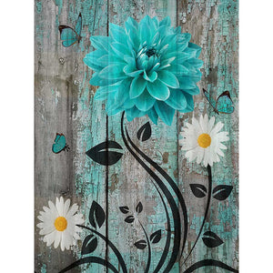 Blue-Green Woodblock Flowers 30*40CM(Canvas) Full Round Drill Diamond Painting