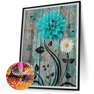 Blue-Green Woodblock Flowers 30*40CM(Canvas) Full Round Drill Diamond Painting
