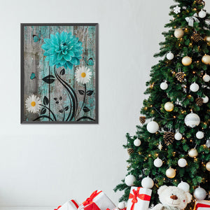 Blue-Green Woodblock Flowers 30*40CM(Canvas) Full Round Drill Diamond Painting