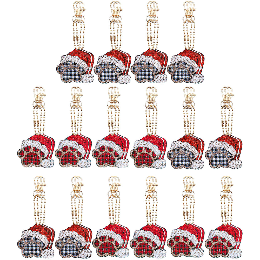 16PCS Double Sided Special Shape Diamond Art Keyring for Adult Kid (Dogs Paw)