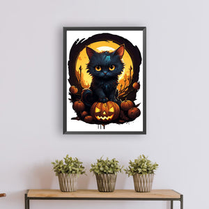 Halloween Black Cat 30*40CM(Canvas) Full Round Drill Diamond Painting