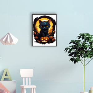 Halloween Black Cat 30*40CM(Canvas) Full Round Drill Diamond Painting