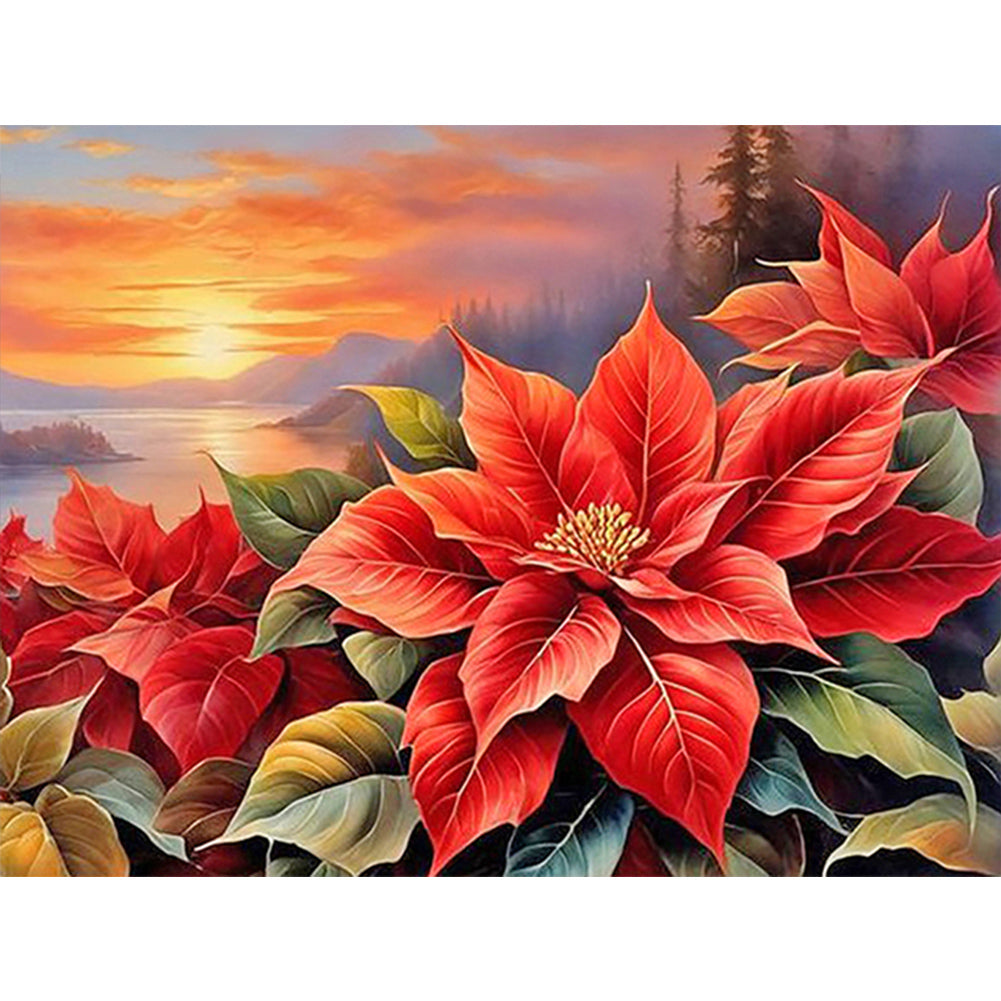 Poinsettia 40*30CM(Canvas) Full Round Drill Diamond Painting