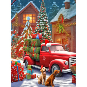Christmas Classic Car 30*40CM(Canvas) Full Round Drill Diamond Painting