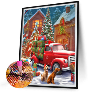 Christmas Classic Car 30*40CM(Canvas) Full Round Drill Diamond Painting
