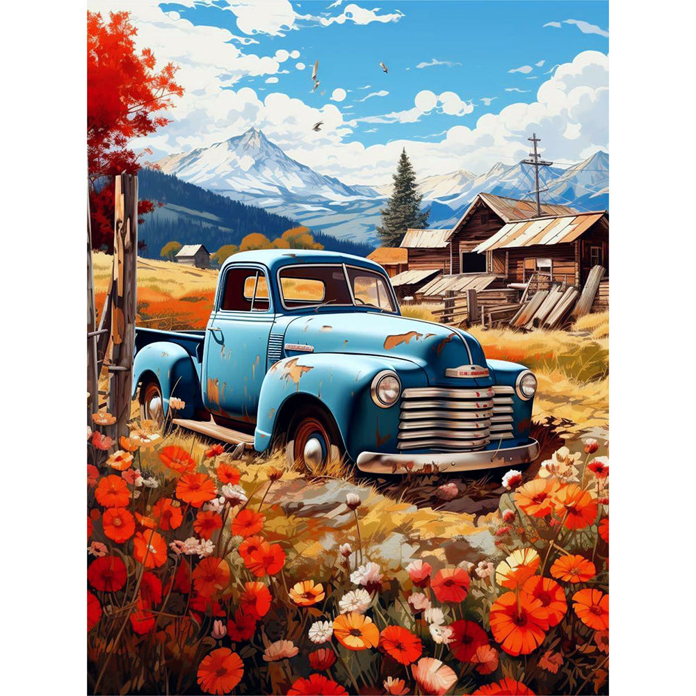 Daisy And Car 30*40CM(Canvas) Full Round Drill Diamond Painting