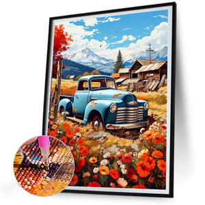 Daisy And Car 30*40CM(Canvas) Full Round Drill Diamond Painting