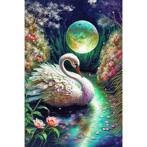 White Swan Under The Starry Sky 40*60CM(Canvas) Full Round Drill Diamond Painting