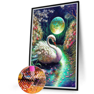 White Swan Under The Starry Sky 40*60CM(Canvas) Full Round Drill Diamond Painting