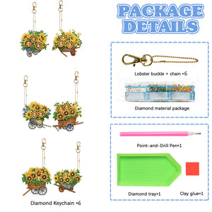 6PCS Double Sided Special Shape Diamond Painting Keychain (Sunflower Buggy)