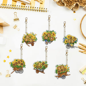 6PCS Double Sided Special Shape Diamond Painting Keychain (Sunflower Buggy)