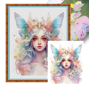 Yishu - Colorful Butterfly And Flower Girl - 50*60CM 11CT 3 Stamped Cross Stitch