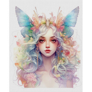 Yishu - Colorful Butterfly And Flower Girl - 50*60CM 11CT 3 Stamped Cross Stitch