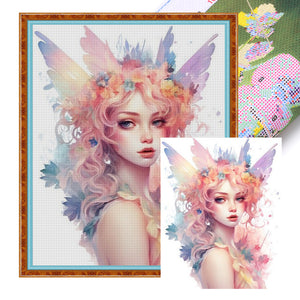 Yishu - Colorful Butterfly And Flower Girl - 50*60CM 11CT 3 Stamped Cross Stitch
