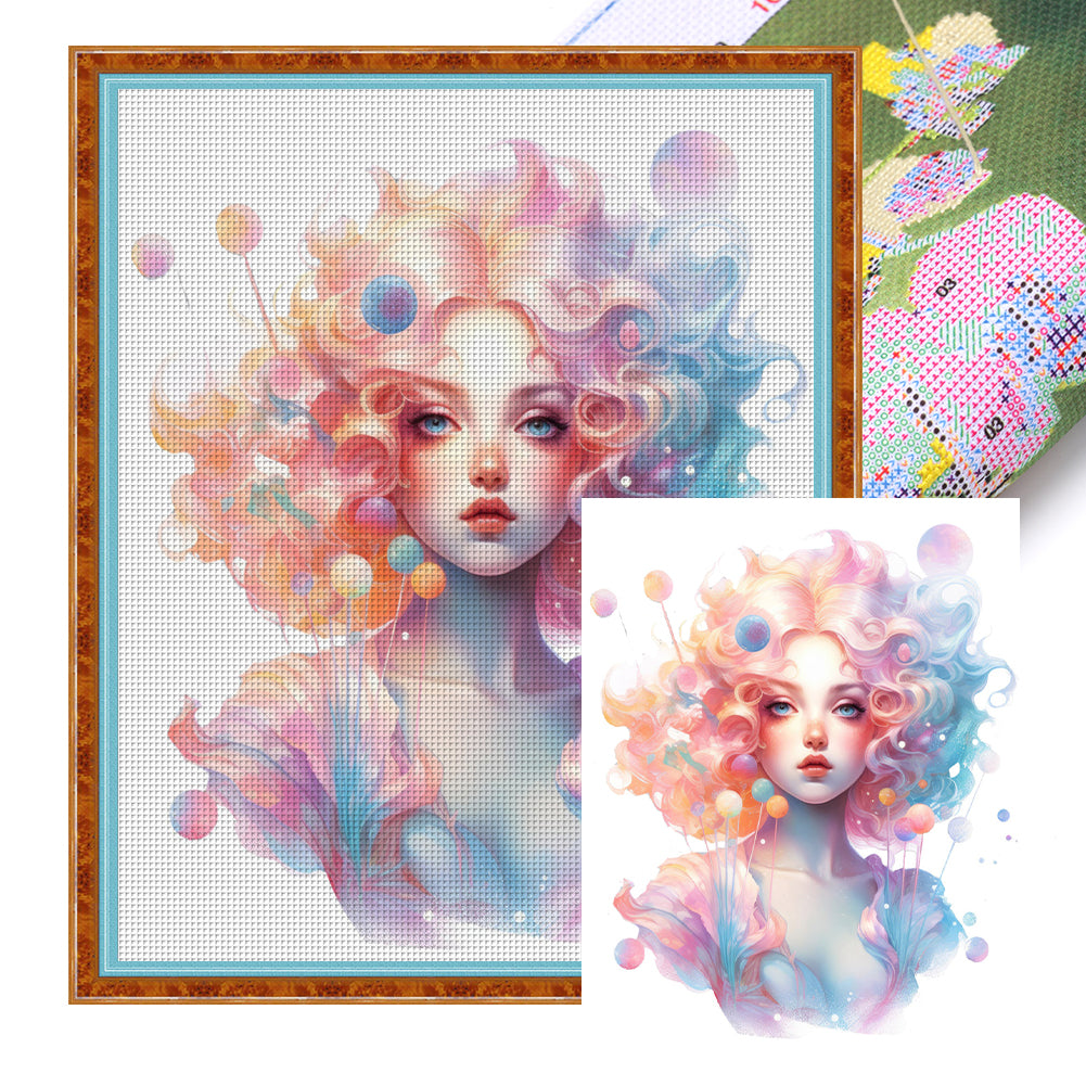 Yishu - Colorful Candy Girl - 50*60CM 11CT 3 Stamped Cross Stitch