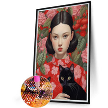 Load image into Gallery viewer, Black-Haired Girl And Cat 40*60CM(Picture) Full Round Drill Diamond Painting
