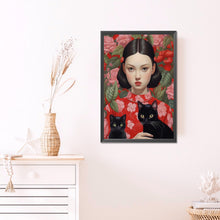 Load image into Gallery viewer, Black-Haired Girl And Cat 40*60CM(Picture) Full Round Drill Diamond Painting
