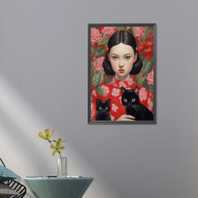 Load image into Gallery viewer, Black-Haired Girl And Cat 40*60CM(Picture) Full Round Drill Diamond Painting
