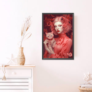 Red-Haired Woman And Cat 40*60CM(Picture) Full Round Drill Diamond Painting
