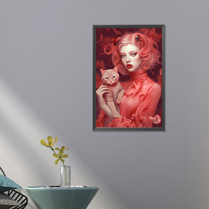 Red-Haired Woman And Cat 40*60CM(Picture) Full Round Drill Diamond Painting