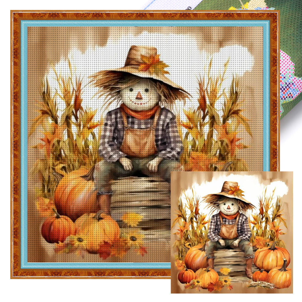 Yishu - Pumpkin Scarecrow - 60*60CM 11CT 3 Stamped Cross Stitch