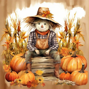 Yishu - Pumpkin Scarecrow - 60*60CM 11CT 3 Stamped Cross Stitch