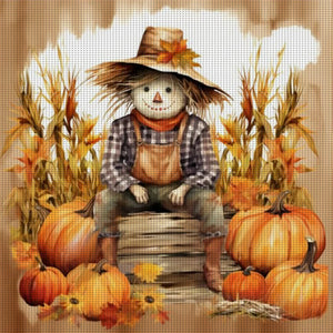 Yishu - Pumpkin Scarecrow - 60*60CM 11CT 3 Stamped Cross Stitch