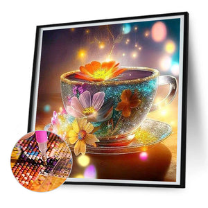 Teacup And Flower 30*30CM(Canvas) Full Round Drill Diamond Painting