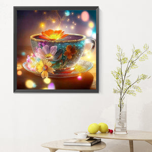 Teacup And Flower 30*30CM(Canvas) Full Round Drill Diamond Painting