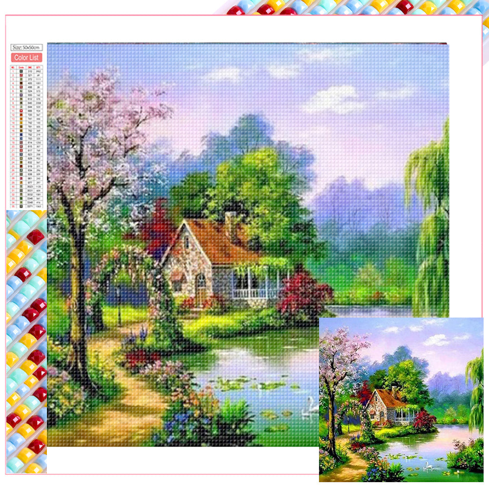 Lakeside Cabin 50*50CM(Picture) Full Square Drill Diamond Painting