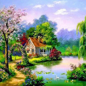 Lakeside Cabin 50*50CM(Picture) Full Square Drill Diamond Painting
