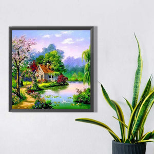 Lakeside Cabin 50*50CM(Picture) Full Square Drill Diamond Painting