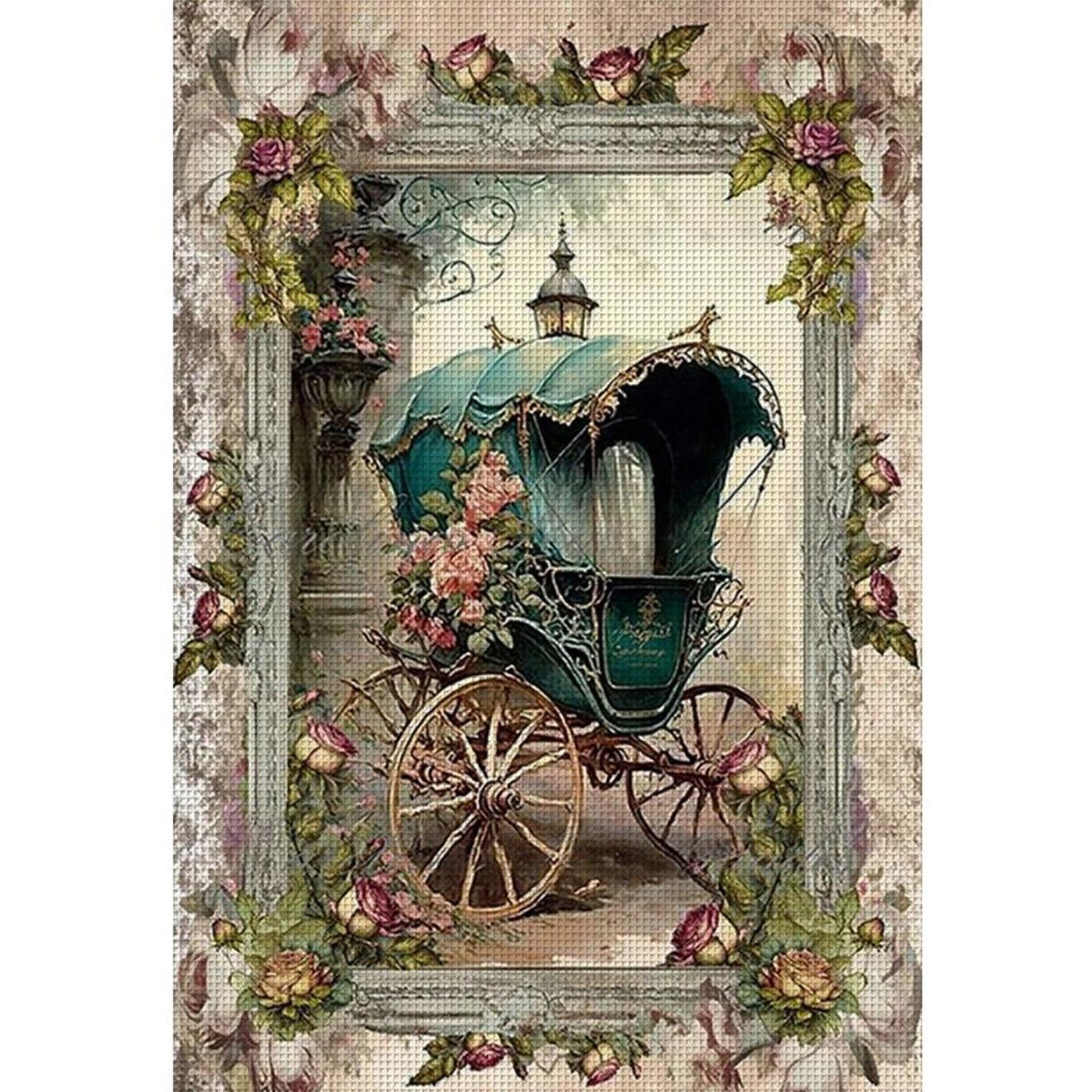 Vintage Poster - Carriage - Full 14CT Stamped Cross Stitch 40x60CM - Huacan