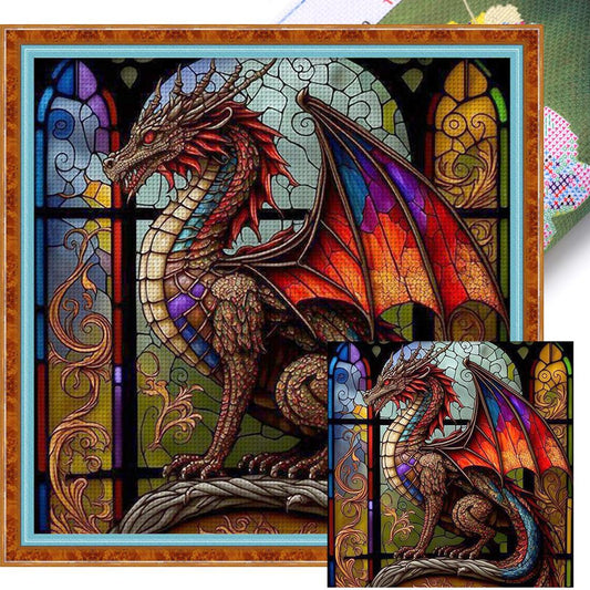 Glass Painting - Pterosaur - Full 18CT Stamped Cross Stitch 40x40CM - Huacan