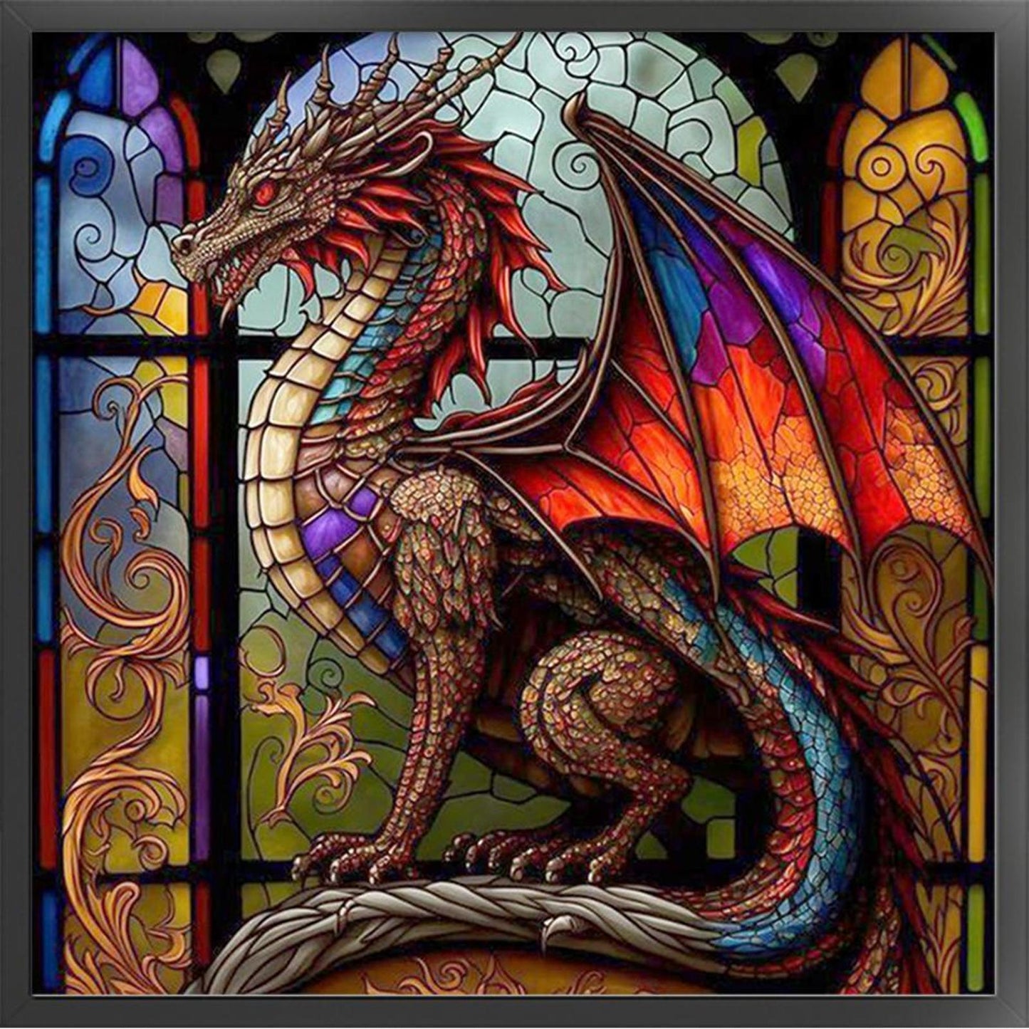 Glass Painting - Pterosaur - Full 18CT Stamped Cross Stitch 40x40CM - Huacan