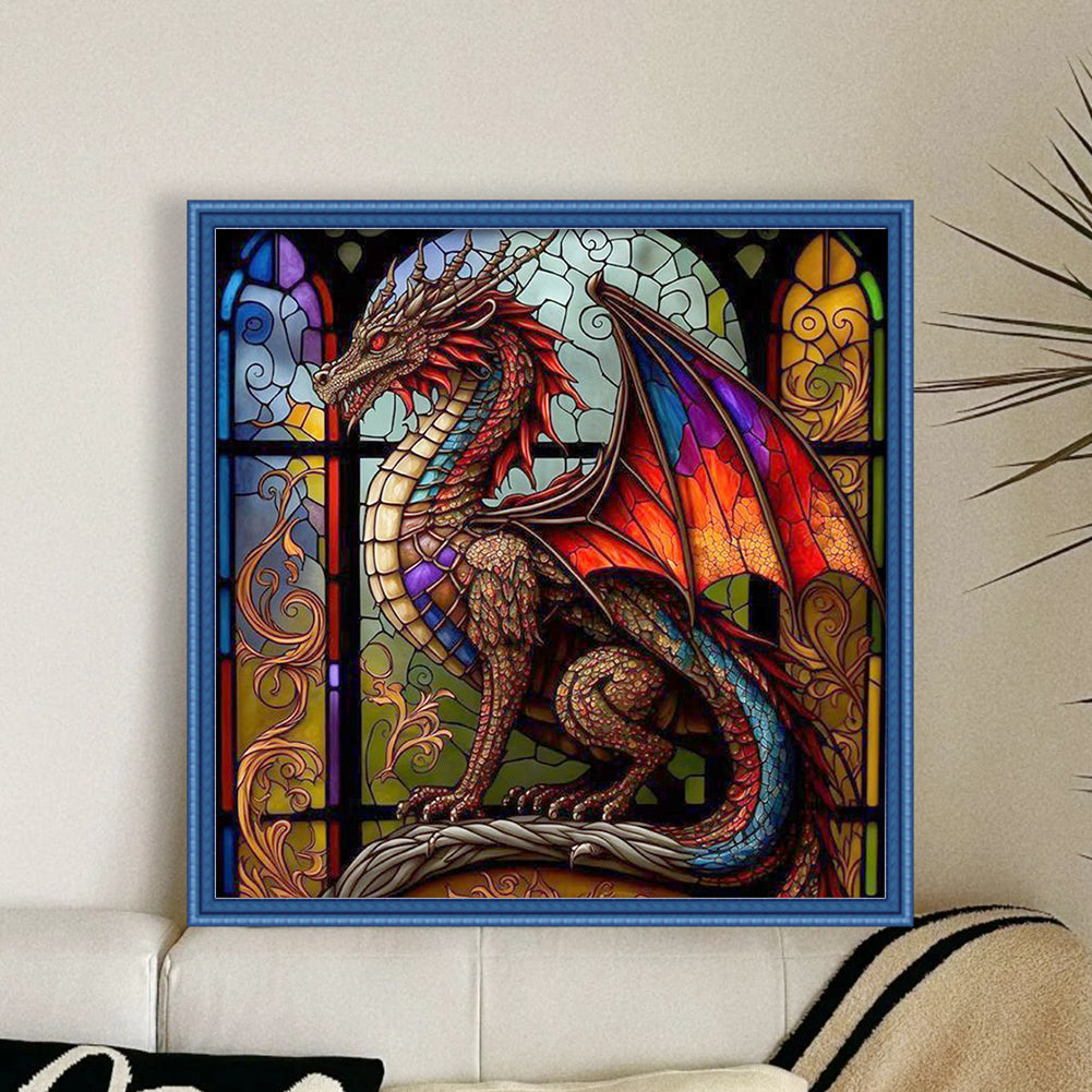 Glass Painting - Pterosaur - Full 18CT Stamped Cross Stitch 40x40CM - Huacan