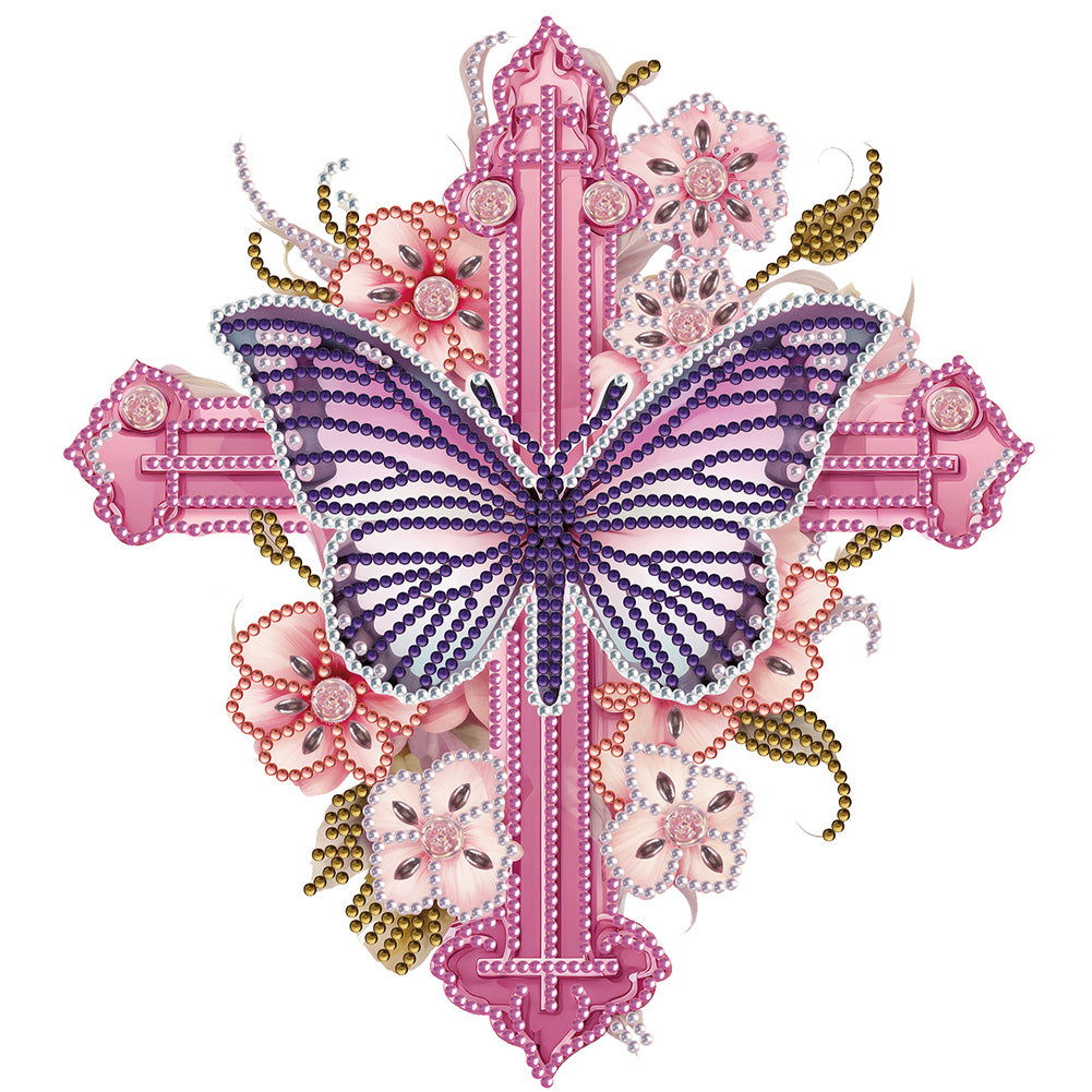 Butterfly Cross 30*30CM(Canvas) Partial Special Shaped Drill Diamond Painting