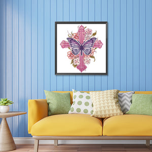 Butterfly Cross 30*30CM(Canvas) Partial Special Shaped Drill Diamond Painting