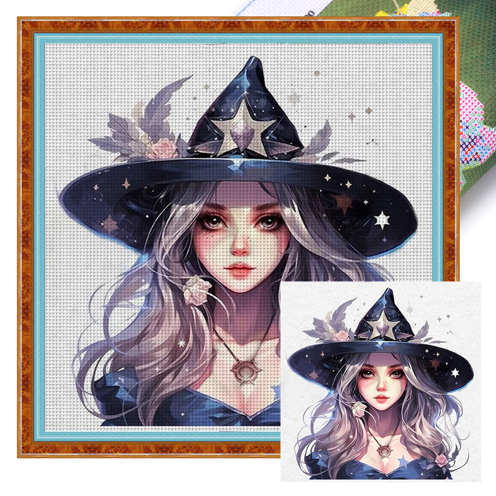 Yishu - Halloween Witch - 60*60CM 11CT 3 Stamped Cross Stitch