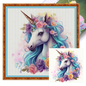 Huancan - Flower Unicorn - 50*50CM 14CT 2 Stamped Cross Stitch