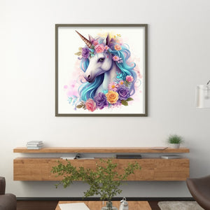 Huancan - Flower Unicorn - 50*50CM 14CT 2 Stamped Cross Stitch