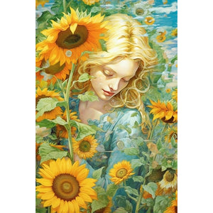 Sunflower Girl 40*60CM(Canvas) Full Round Drill Diamond Painting