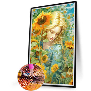 Sunflower Girl 40*60CM(Canvas) Full Round Drill Diamond Painting