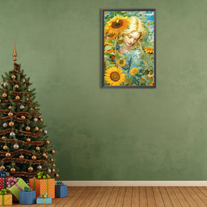 Sunflower Girl 40*60CM(Canvas) Full Round Drill Diamond Painting