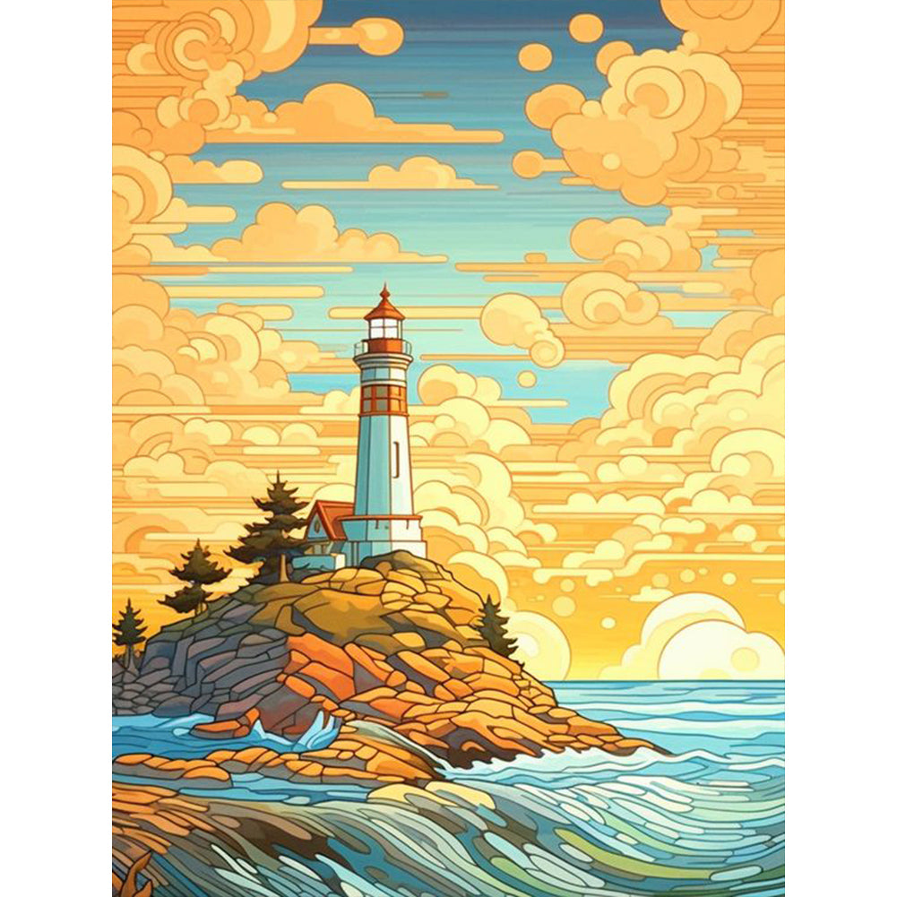 Sunny Beach Lighthouse 30*40CM(Canvas) Full Round Drill Diamond Painting