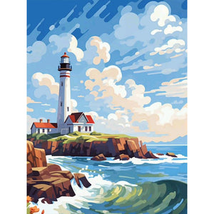 Sunny Beach Lighthouse 30*40CM(Canvas) Full Round Drill Diamond Painting