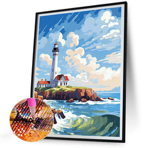 Sunny Beach Lighthouse 30*40CM(Canvas) Full Round Drill Diamond Painting