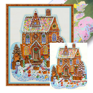 Huancan - Snowman Christmas Cabin - 50*60CM 11CT 3 Stamped Cross Stitch